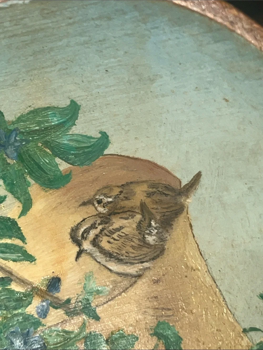 VTG Hand-Painted Wooden Serving Spoons with Floral Bird Motifs - Set of 2, Brown
